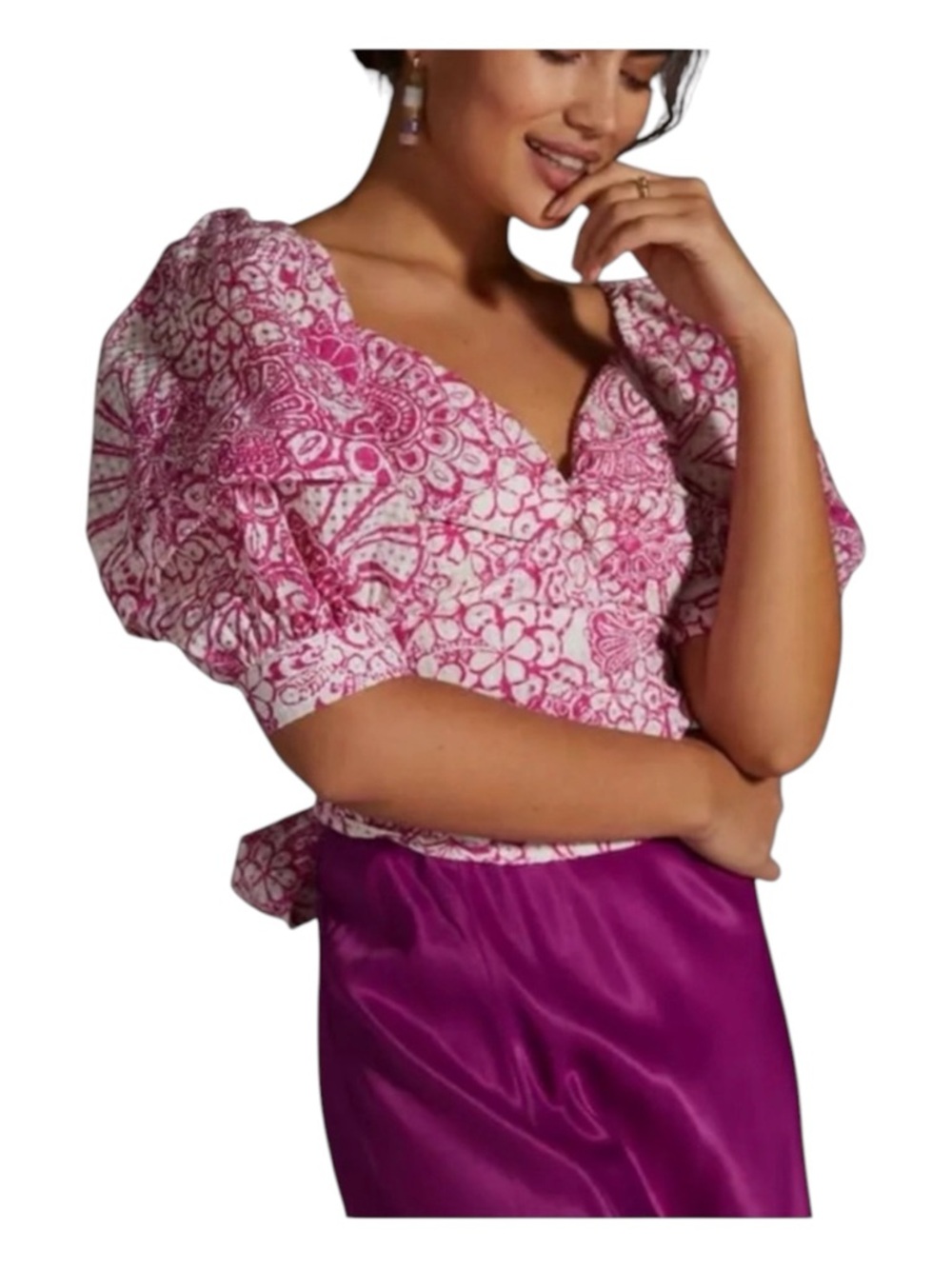 MAEVE ANTHROPOLOGIE Tie-Back Floral Printed Crop Top, Size SP.